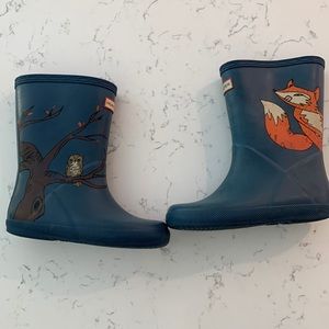 Hunter 11T Navy Boots with Fox and Owl